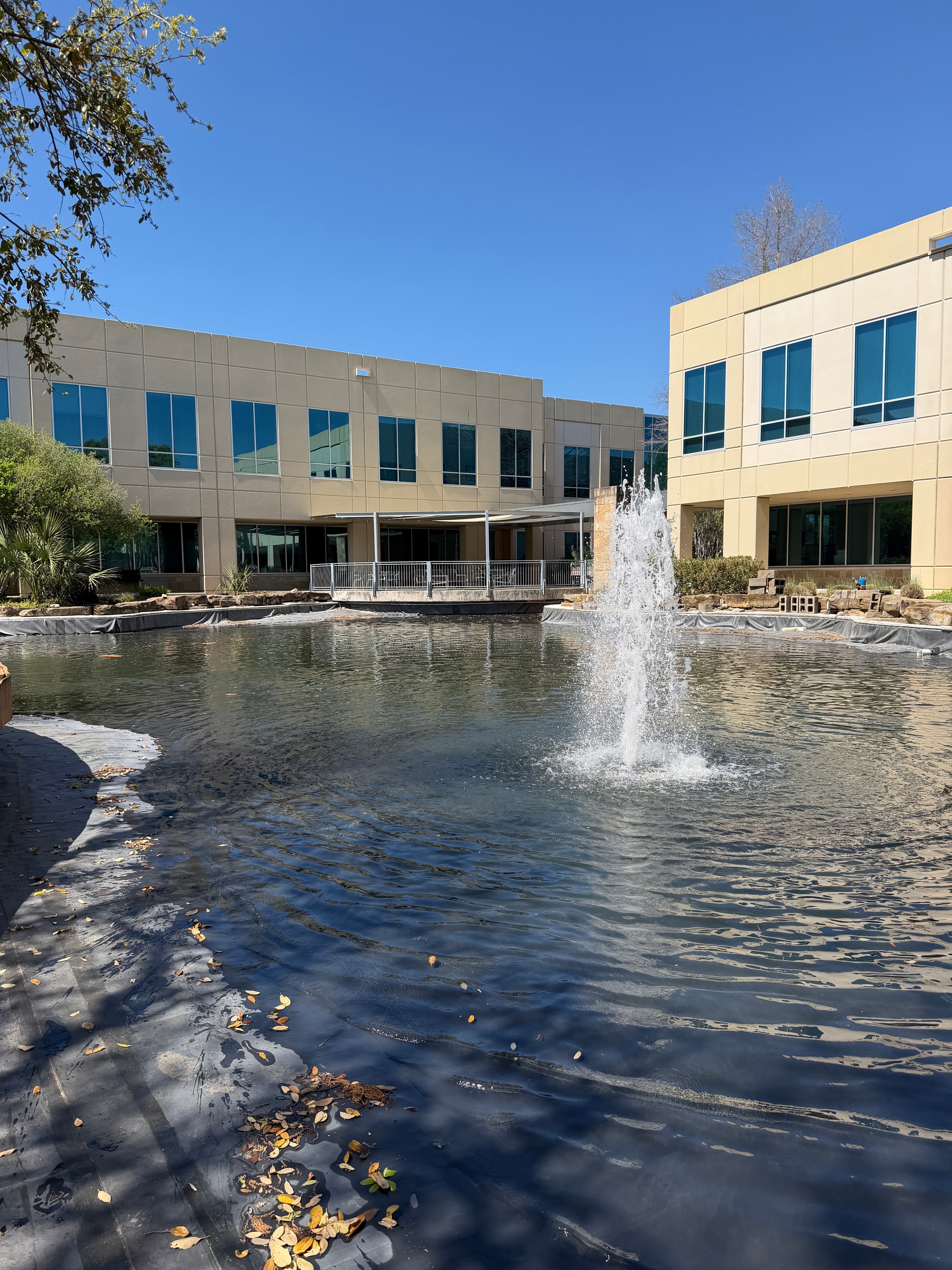 Commercial stormwater retention pond with fountain